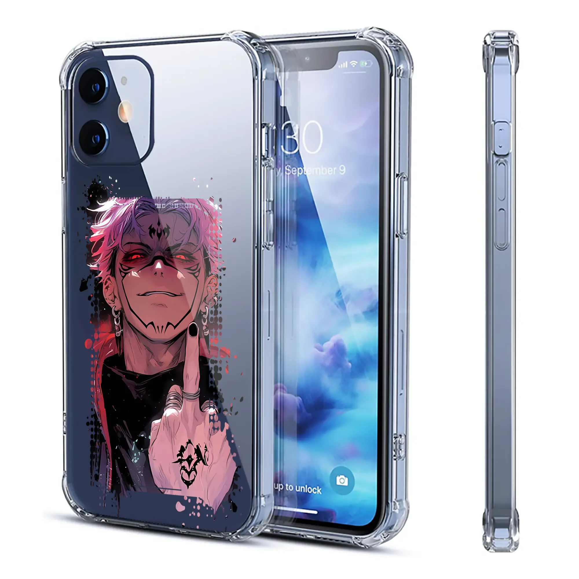 呪術廻戦 グッズ,両面宿儺 - IPhone 12シリーズ対応 ・ 透明スマホケース ・ クリアソフトケース ・ TPU素材 ・ 耐衝撃 ・ 高密着 ・ 防汚 防指紋 ・ 簡単着脱